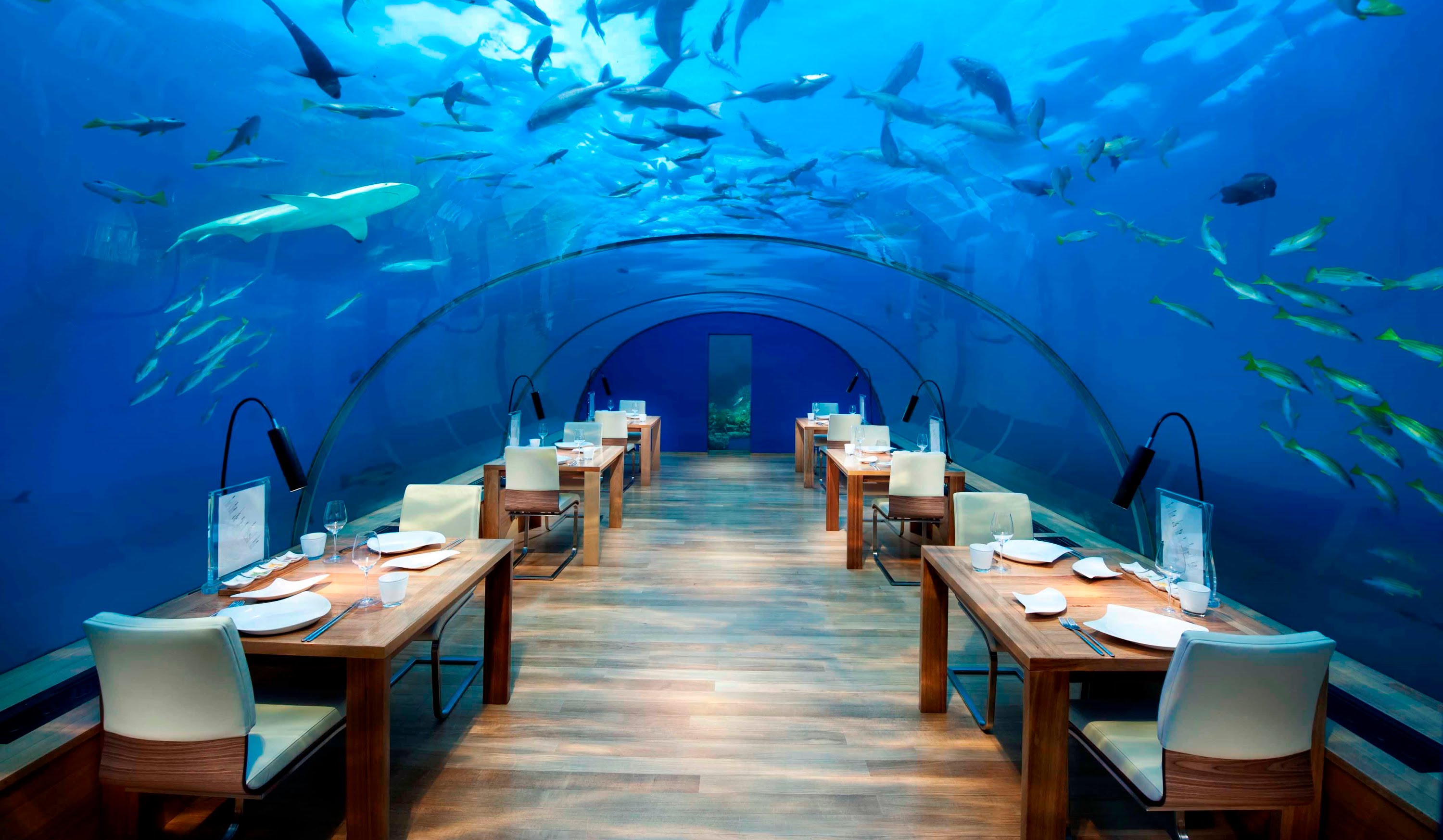 Restauracja Ithaa w hotelu Conrad na wyspie Rangali Malediwy